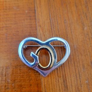 Vintage Signed SJ Sarah Jones God Heart Religious Brooch Pin Silver & Gold Tone